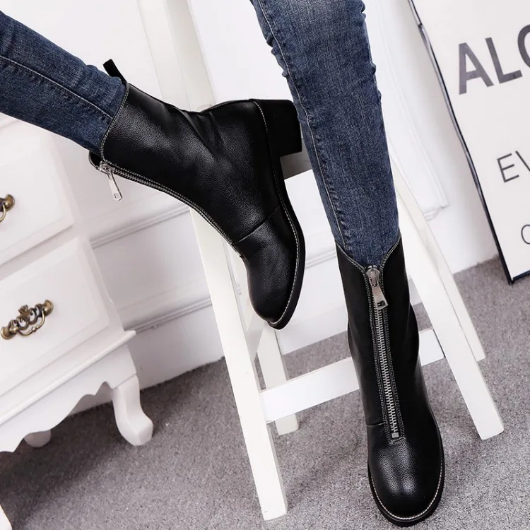 Botas mujer коллекция 2018 года женские теплые плюшевые ботильоны с круглым носком