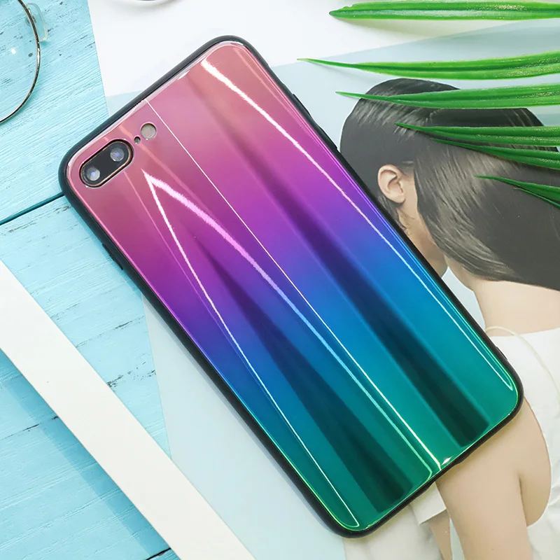 Встроенная чехол для Iphone X 6 S 7 назад градиент Аврора стекле Магия цвета Apple 8 плюс
