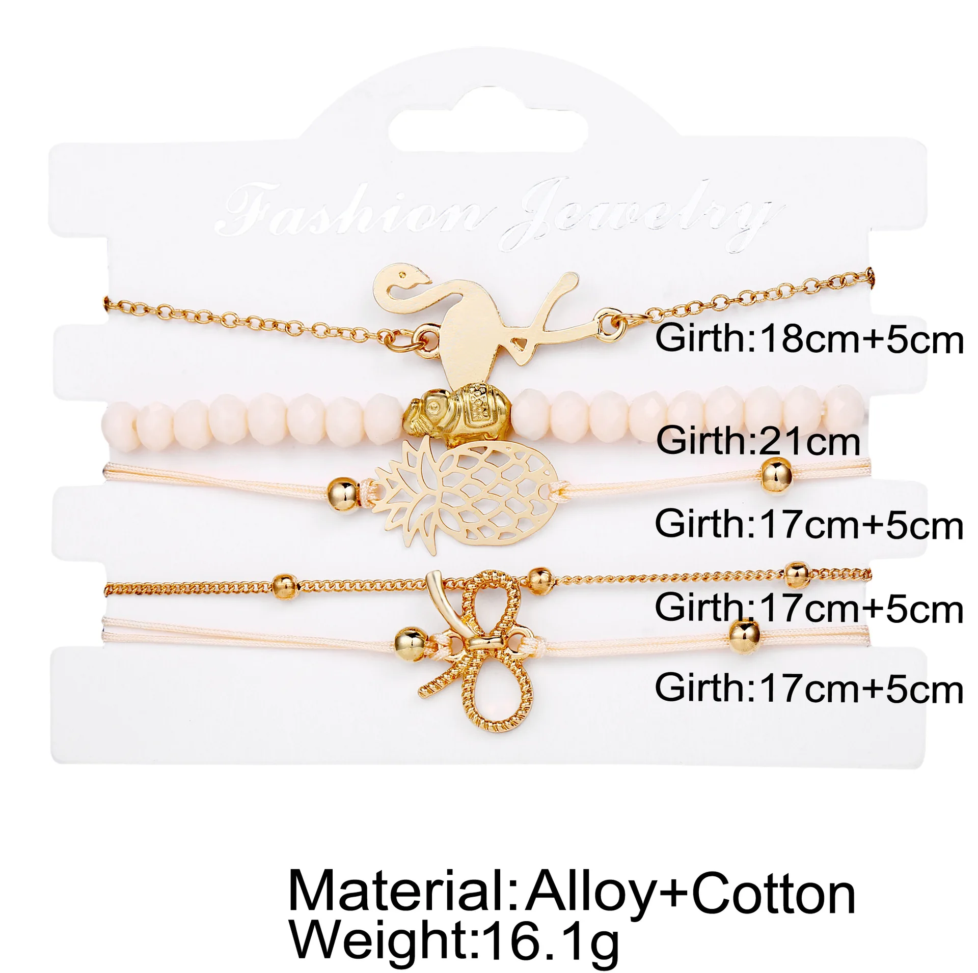 5 шт./компл. Набор браслетов с изображением фламинго ананаса и банта Женские