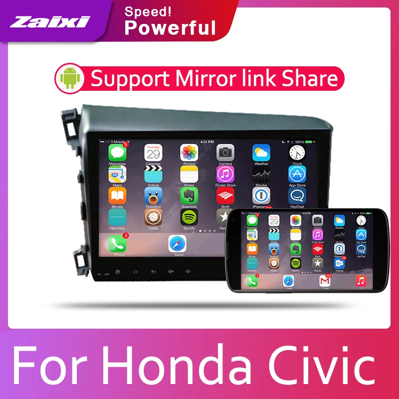 ZaiXi 2din автомобильный мультимедийный Android Автомагнитола для Honda Civic 2012 ~ 2015 Bluetooth WiFi
