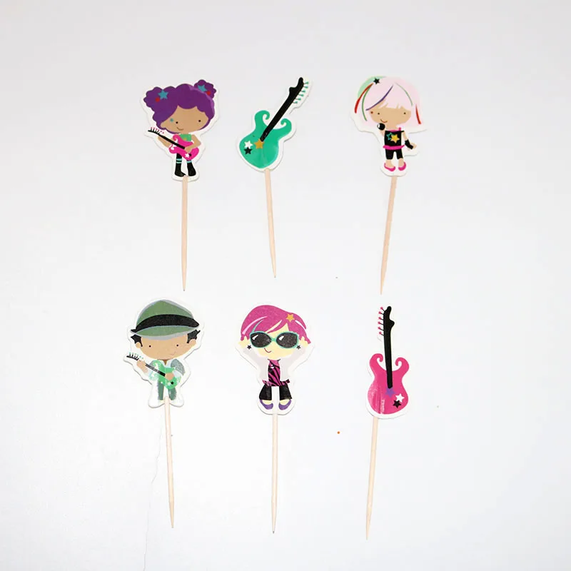 24Pcs Guitar Bass Rock Boy And Girl Cupcake Toppers Cartoon Cake Decorations For Wedding Kids Birthday Party Supplies | Дом и сад