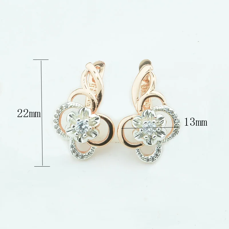Women 585 Rose Gold Color Plant Shaoed Cubic Zircon White Drop Earrings | Украшения и аксессуары