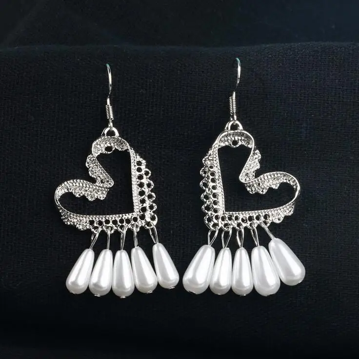 Fashion Rhinestone Love Heart Charm Pearl Tassel Pendant Earrings for Women Korean Jewelry Drop Dangle Earring Brincos | Украшения и