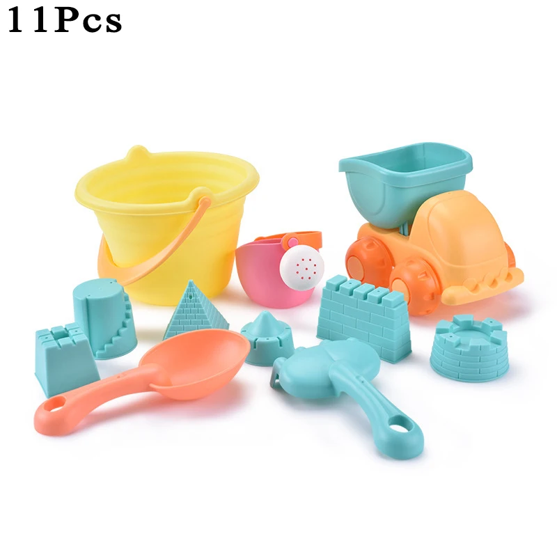 YLL00044D Детская коробка для песка, пляжные игрушки, песочный стол, ведро для песка, набор мягких резиновых пляжных кубиков, Экологичный красочный замок, ведро для отдыха на открытом воздухе - Цвет: YLL00044D
