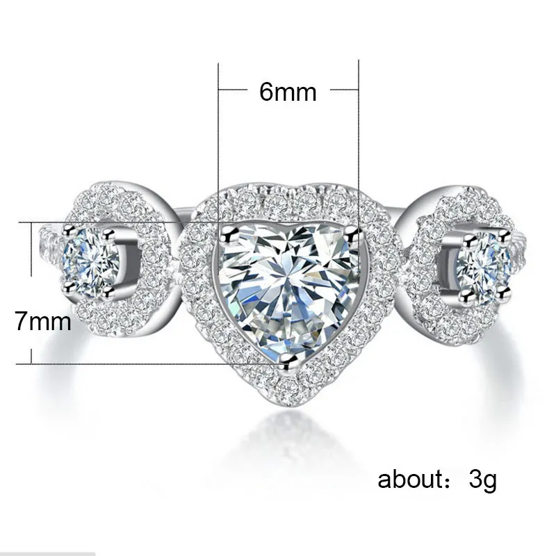 

Huitan New Arrival Heart Ring Band For Women With Three Sparkly Crystal Cubic Zircon Factory Direct Sale With Size 6-10