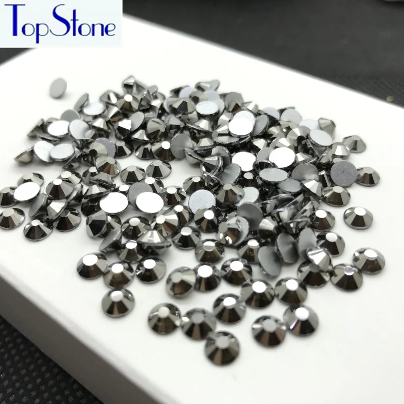 Круглые стразы для дизайна ногтей Topstone Jet гематит цветные SS3 4 5 6 8 10 12 16 20 30 34 с