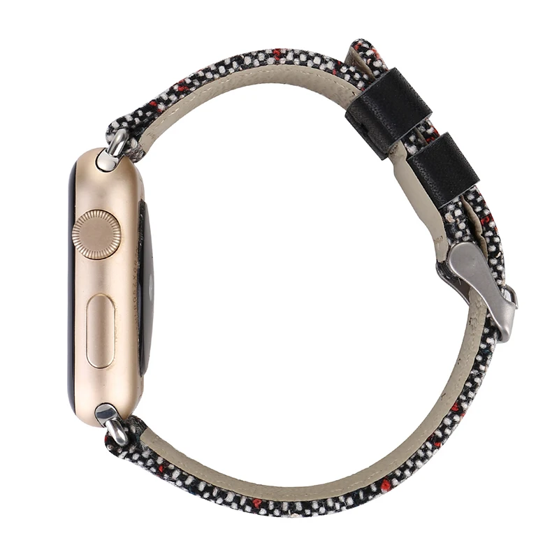 Ремешок для часов из льняной ткани и кожи 38 42 мм Apple Watch 1 2 3 iWatch|Ремешки часов| |