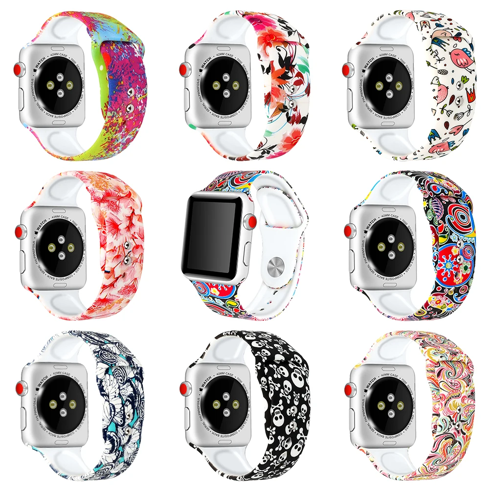 Ремешок силиконовый для Apple Watch Band 42 мм 38 40 44 спортивный браслет наручных часов Series