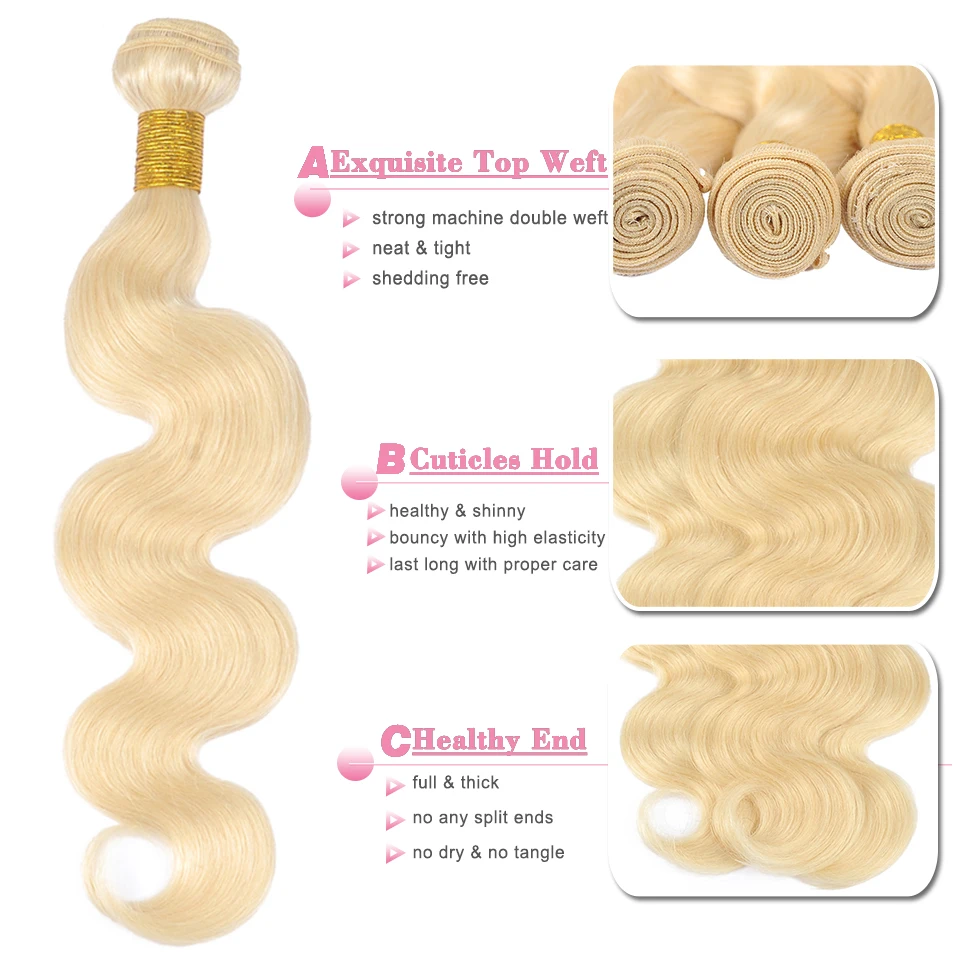 Pinshair мёд светлые бразильские волосы Weave Связки 613 тела волна с закрытием