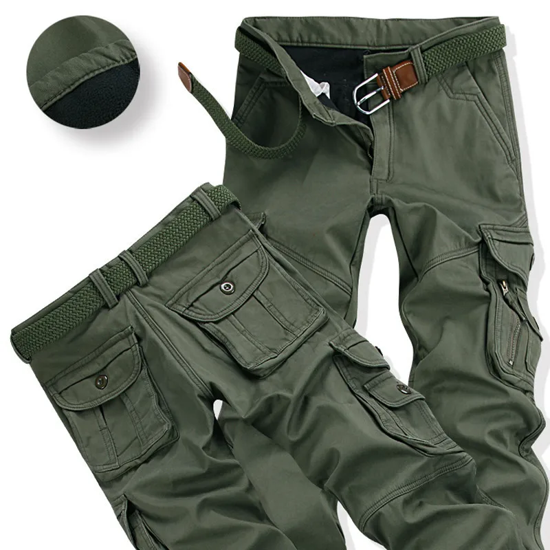 Pantalones térmicos holgados para hombre, peto grueso para entrenamiento de escalada al aire libre, con múltiples bolsillos, talla grande, Invierno