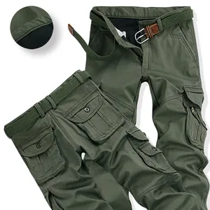 Mens warm pants for winter Outdoor Climbing Training Thick Cargo Overalls Multi Pockets Baggy therma