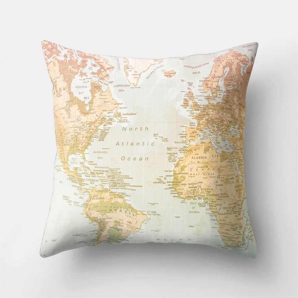 World Map Printed Custom Sofa Cushion Covers 45x45cm Pink Black and White Cover for Pillow Vintage Home Decoration Accessories