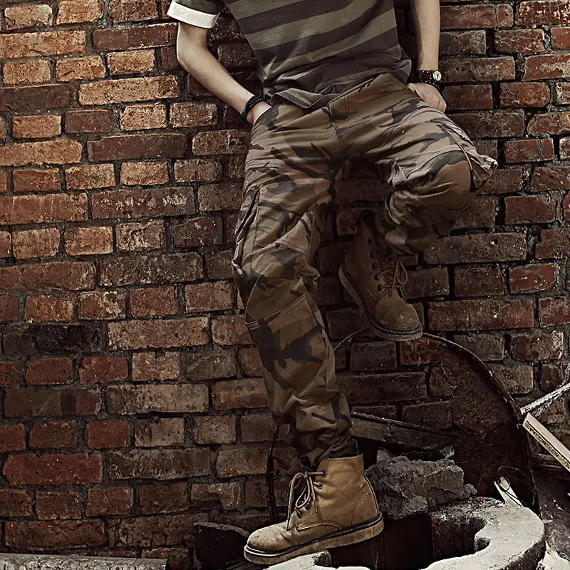 Брюки карго мужские свободного покроя повседневные штаны много карманов длинная