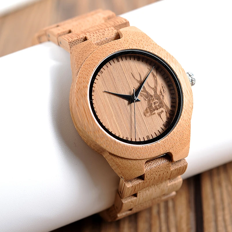 Классические женские часы BOBOBIRD E04 с иконой оленя наручные из бамбука для женщин в