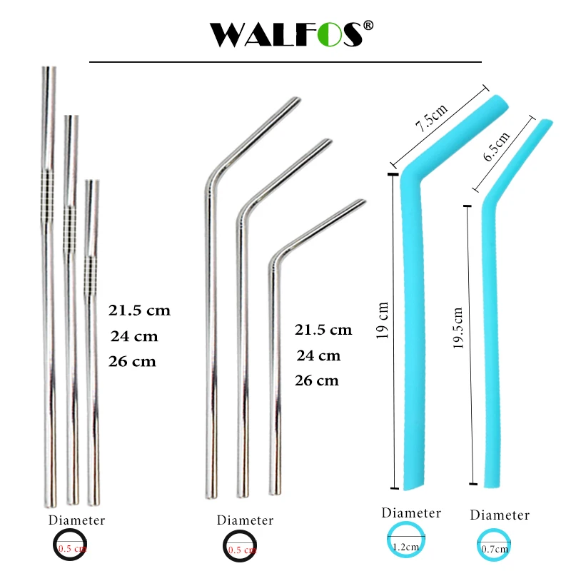 WALFOS комплект из 2-х Многоразовые соломинкой гибкие Еда Класс Нержавеющая сталь
