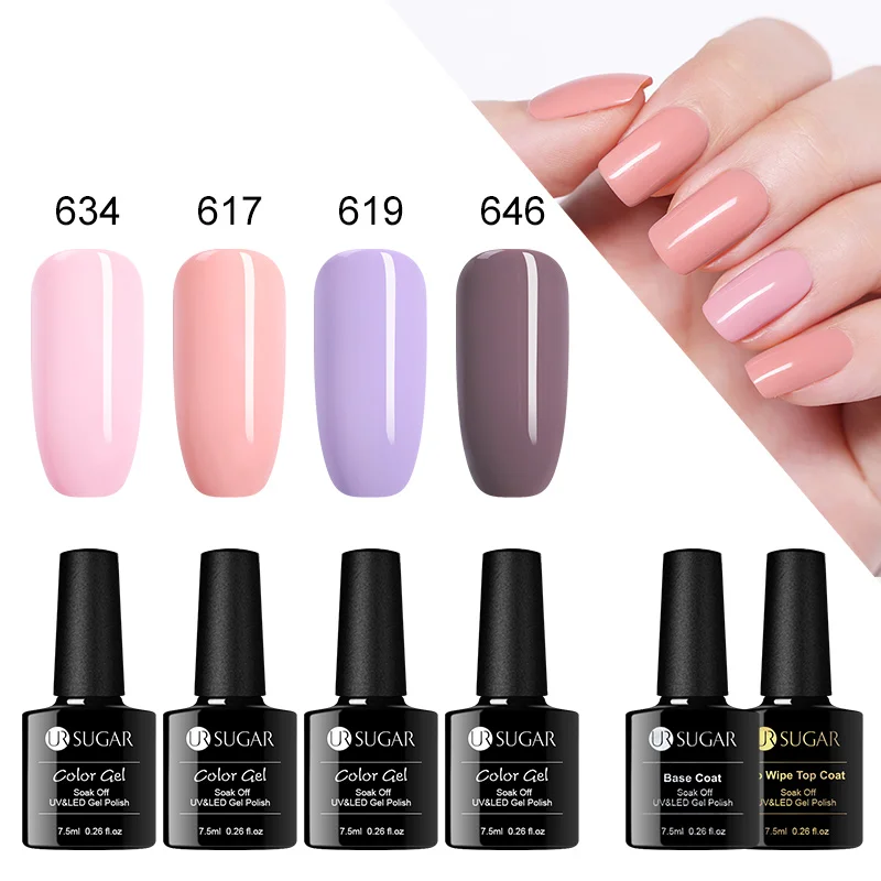6Pcs Set 4 UR SUGAR Full Manicure Nail Set 6W UV LED Lamp with 7.5ml Semi Permanant Color UV Gel Polish Top Base Coat Nail Art Tools Kit - Цвет: 6Pcs Set 4