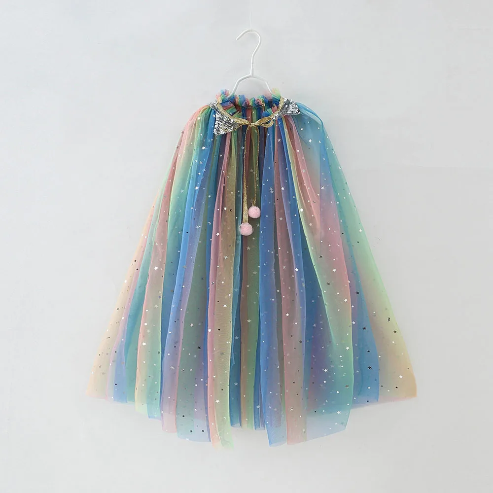 D49 Сетчатая мантия из тюля для девочек, детская накидка принцессы Эльзы, Детский карнавальный костюм принцессы для дня рождения, подарки на Рождество Хэллоуин - Цвет: D49