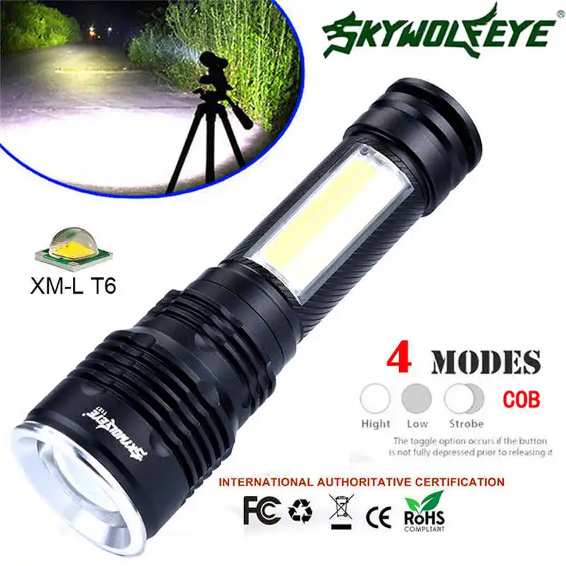 Портативный XM L T6 УДАРА светодиодный фонарик Масштабируемые 18650 Torch Light лампа