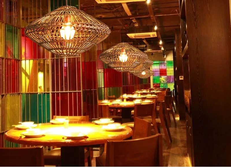 Подвесной светильник из бамбука и ротанга винтажный в китайском стиле Юго