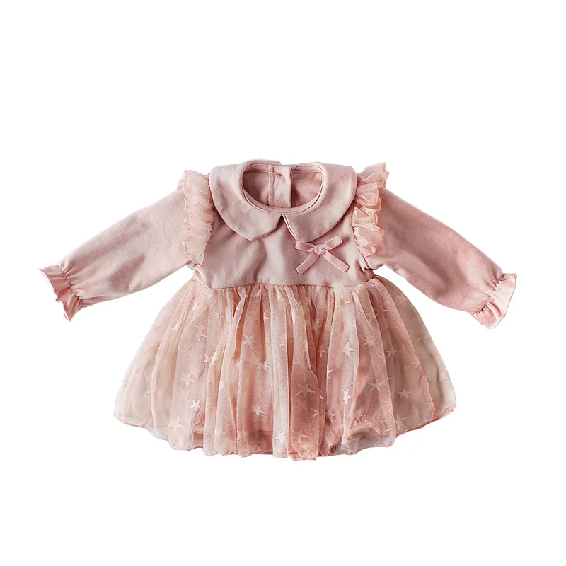 Pink baby romper Комбинезон для малыша весна платье принцессы Детский костюм с длинными рукавами и оборками для маленьких девочек детский комбинезон на день рождения - Цвет: Pink baby romper