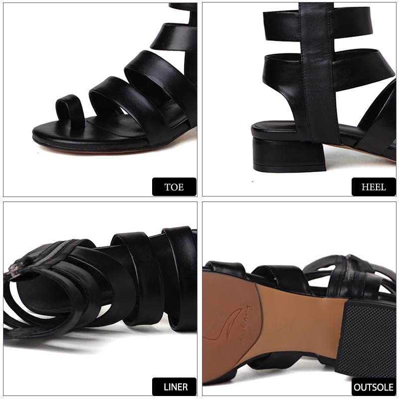 Женские босоножки из натуральной кожи на толстом каблуке с молнией | Обувь