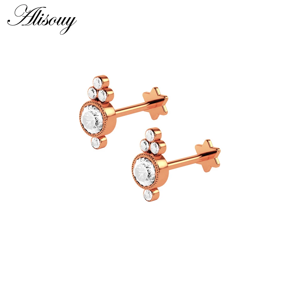 3 Rose Gold Alisouy 1 шт. квадратные хрустальные Сережки для пирсинга губ, пробки для губ, хирургические стальные Сережки для пирсинга Orelha Cartilagem - Окраска металла: 3 Rose Gold