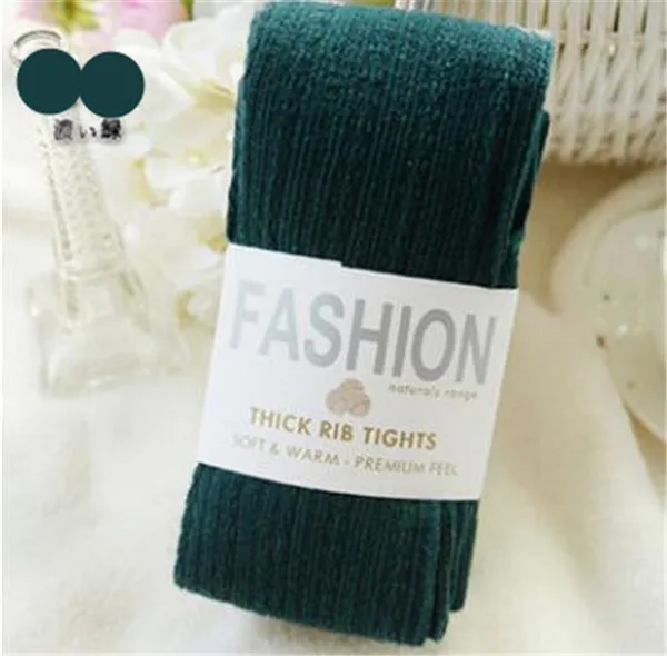dark green 14 ярких цветов, Япония, Корея, Осень-зима, для молодых женщин, толстые колготки, колготки, хлопок, вязаные, крученые, вертикальные полосы, теплые - Цвет: dark green