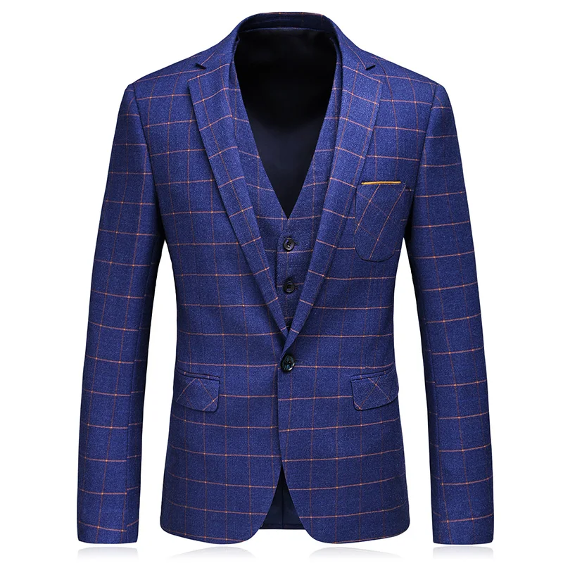 

Loldeal Mens Plaid 3 Piece Suit Set Blazer Jacket Tux Suit Pants