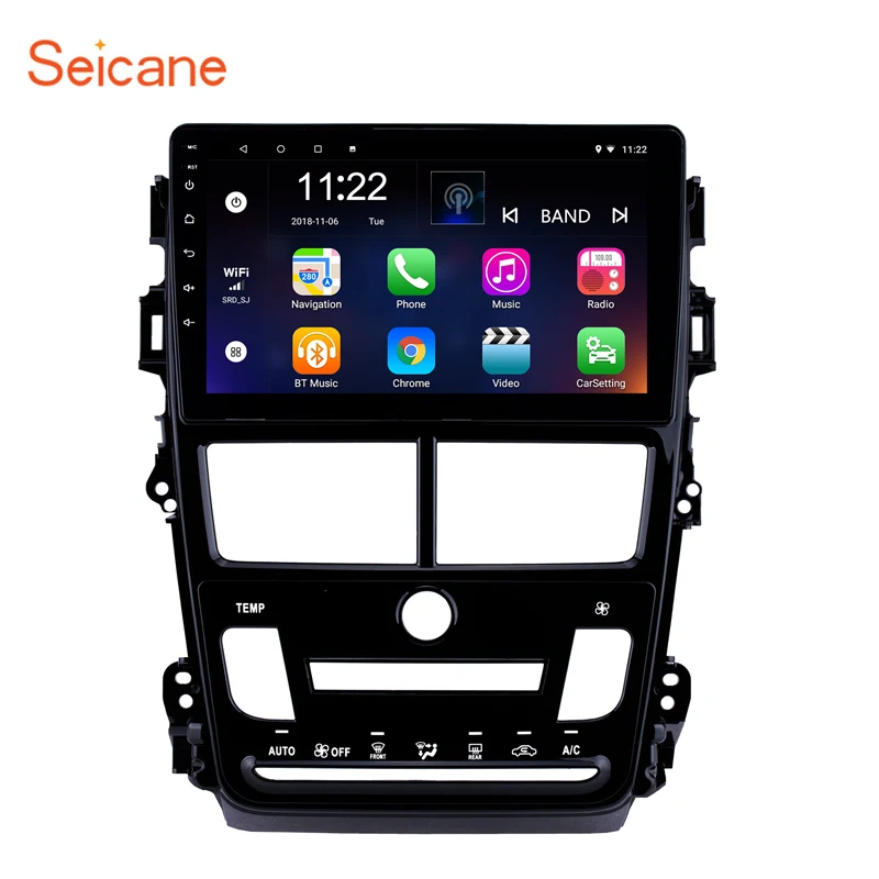 Seicane 2Din Android 10.0 GPS Car Radio Multimedia Player Wifi Head Unit For Toyota Yaris Vios 2017-2020 Auto Air Conditioner