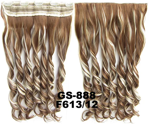 GS888 Color F613-12 Girlshow, 5 клипов, синтетические волосы для наращивания, волнистые, женский парик, волосы шиньон-хвост, 87 цветов, 130 г, 60 см, 1 шт - Цвет: GS888 Color F613-12
