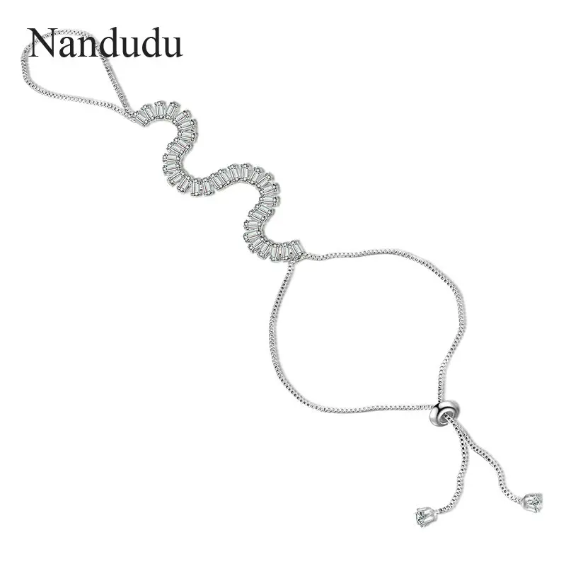 Nandudu Fashion High Level AAA Zircon Chain Bangle Trendy Palm Bracelet Silver Color Prong Setting Luxury Jewelry Gift R2095 | Украшения и