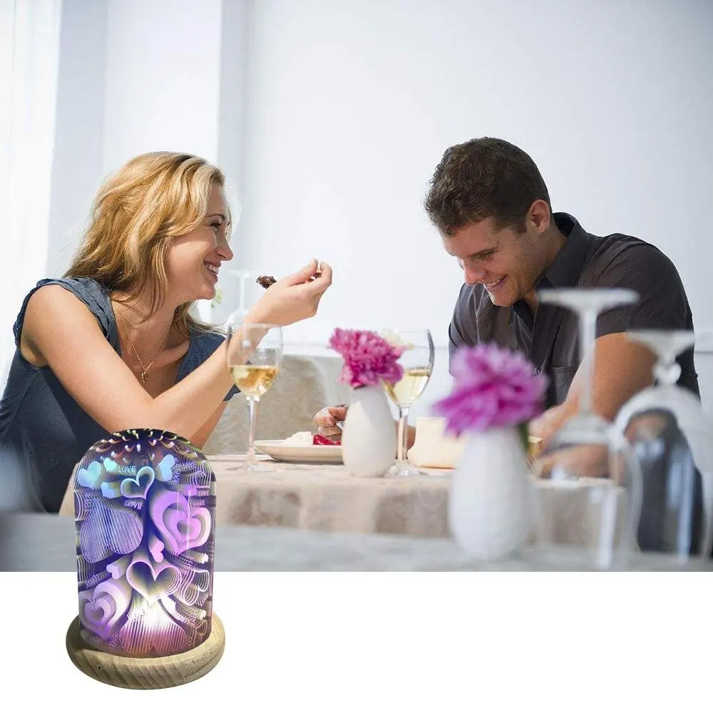 

3D Illusion Night Light Oval Shaped LED Table Lamp 3D Fireworks/Starburst/Love Heart Decorative Lamp USB Novelty Light DA