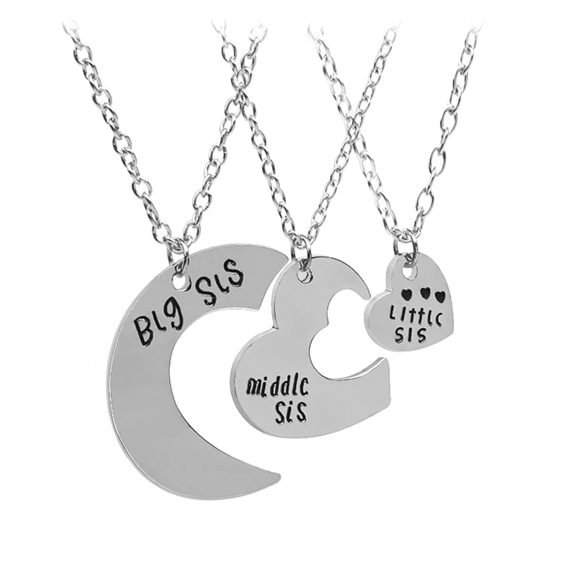 3pc Sister Silver Лучшие друзья, сестренка, ожерелье для женщин, большая, средняя, маленькая сестренка, мама, папа, сердце, подвеска, ожерелье, креативное, BFF, семейное ювелирное изделие, колье - Окраска металла: 3pc Sister Silver