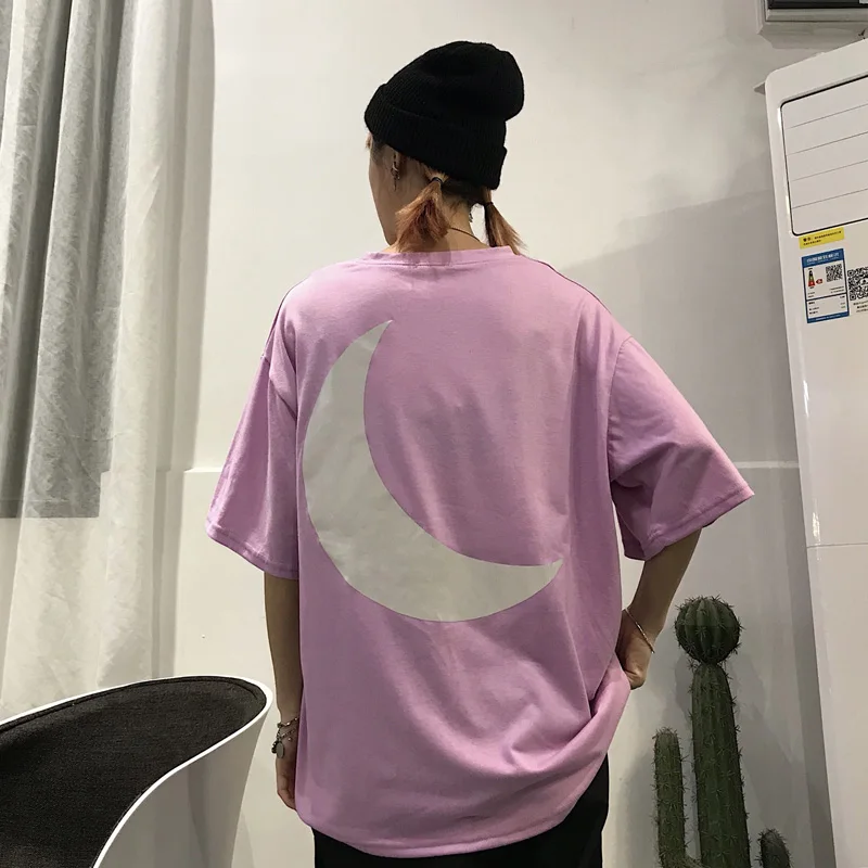 New Arrivals Hipster T Shirt Women Printed Glow In Dark Cool T-shirt Unisex Night Club Guys Reflective Moon Top Tees Femme | Женская