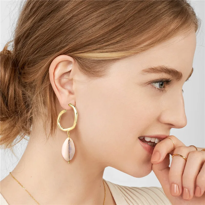 Lancharmed Natural Sea Shell Fashion Gold Color Drop Earrings Charm Gift for Women 2019 | Украшения и аксессуары