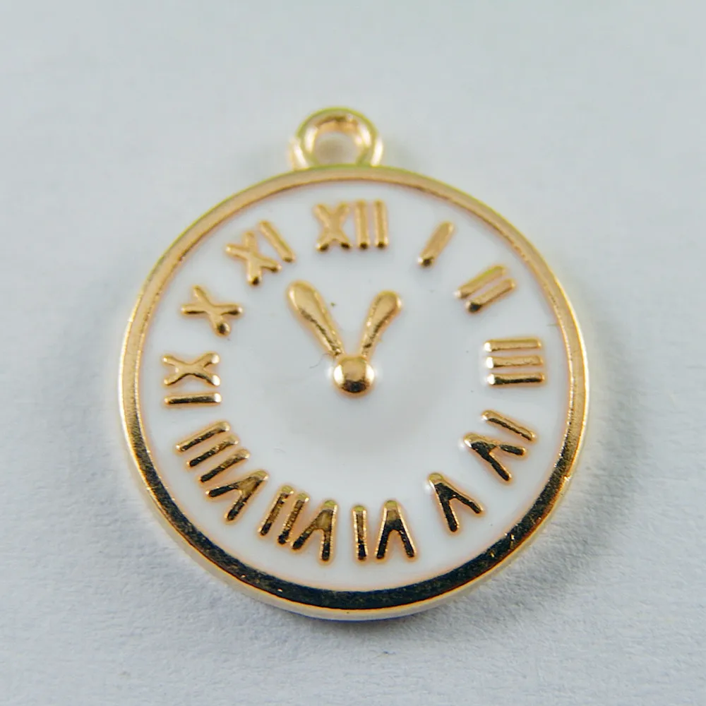 20pcs/lot Gold tone Enamel-sided small clock Alloy Charms pendants Fashion Jewelry finding Fine making for necklace | Украшения и
