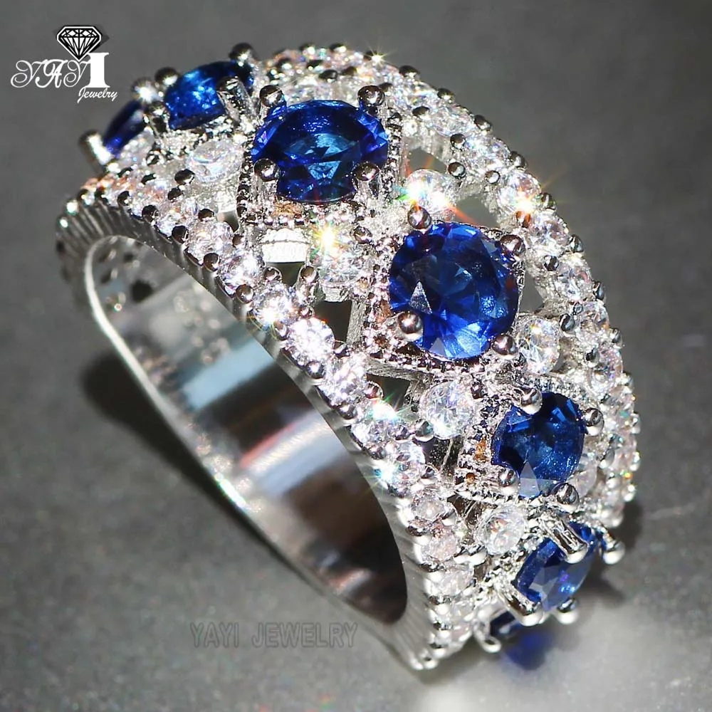 Женское кольцо с голубым Сапфиром И цирконом серебро 625 пробы|party fashion|engagement ringfashion