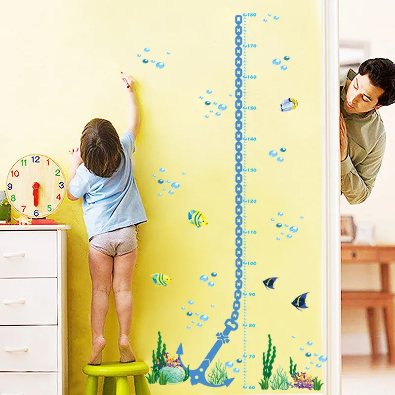 Красочные Подводные наклейки на стену с измерителем высоты|growth chart|fish wall decaladesivo de