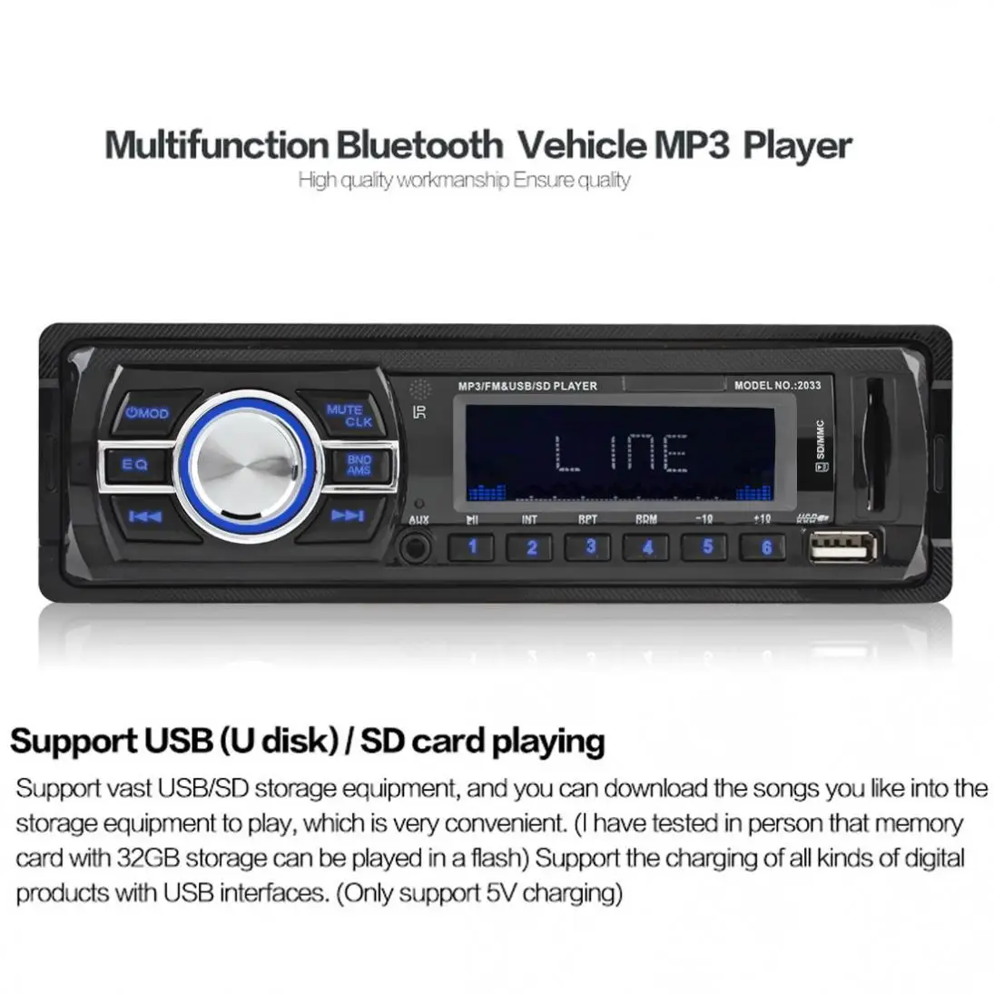 Автомобильный MP3 плеер с bluetooth и FM передатчиком 12 В стереозвук Aux вход приемник SD USB
