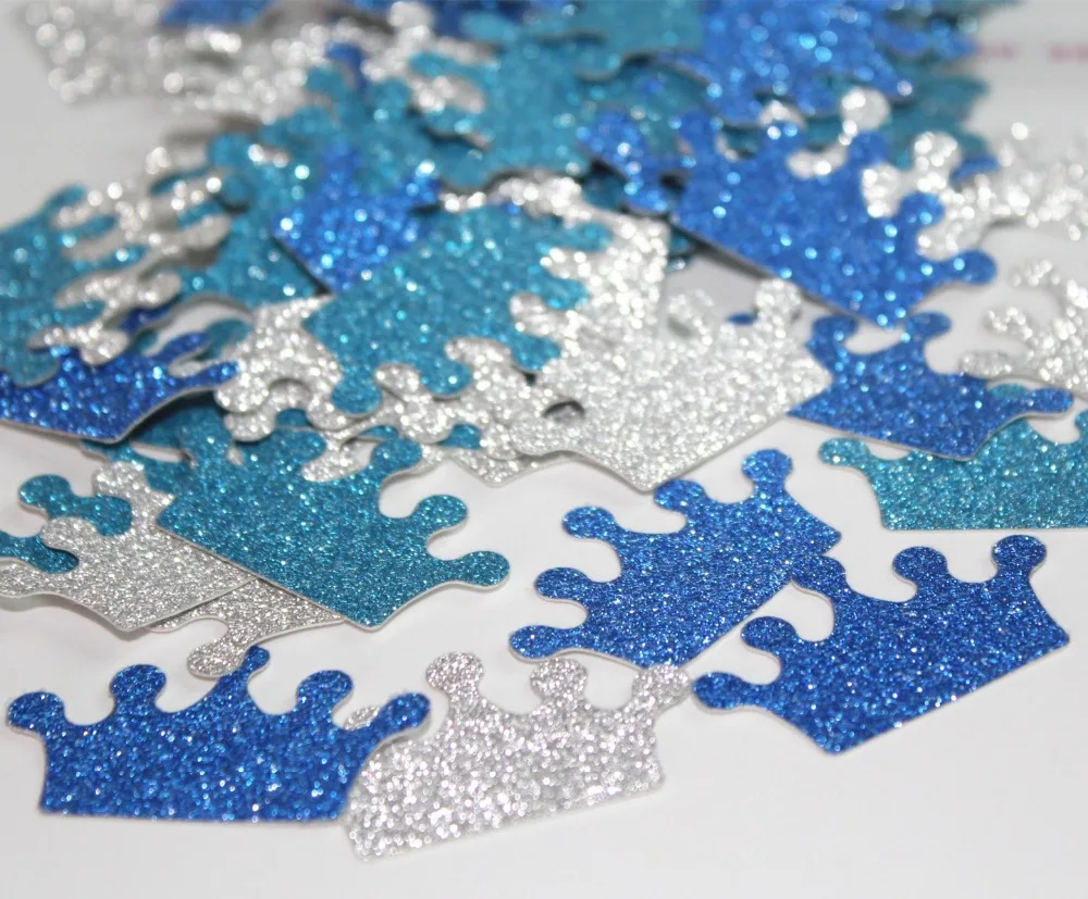 100 королевский синий цвет СЕРЕБРЯНЫЙ принц тиара конфетти-короны для маленьких