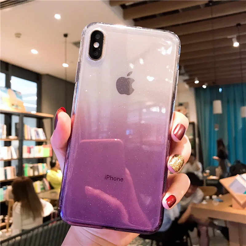 Блестящий градиентный розовый чехол для телефона iphone 6 7 8 6s Plus XS Max XR X s 7plus plus