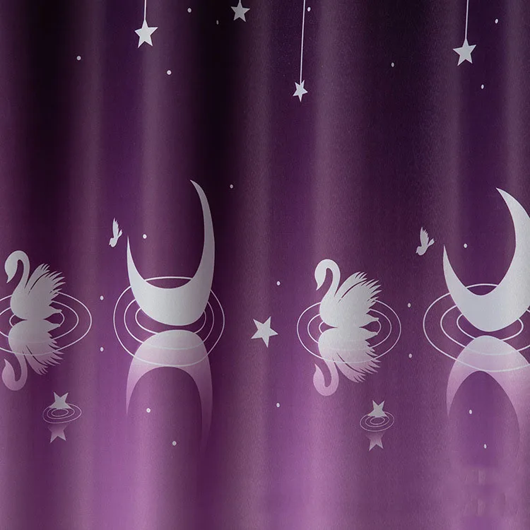 Purple Cloth Синие градиентные занавески с изображением Лебединого озера для гостиной, спальни, звезд, Луны, Затемненные занавески для детской комнаты T213#4 - Цвет: Purple Cloth