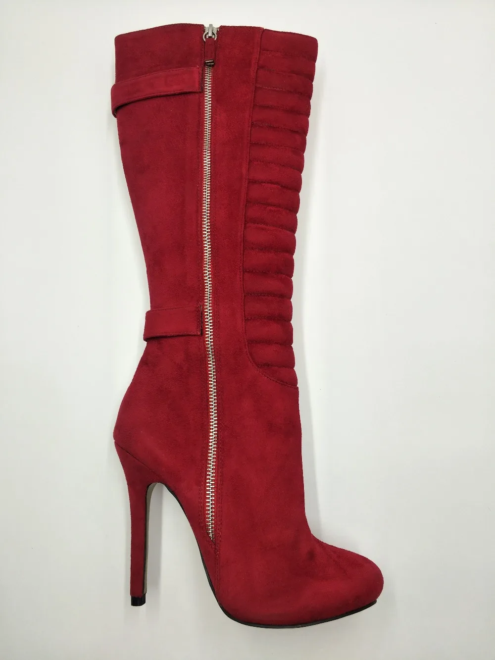 CHMILE CHAU Sexy Party Shoe Women Thin Stiletto High Heel Buckle Zipper Pleated Ladies Knee-High Boots Zapatos Mujer 0640CBT-Y5