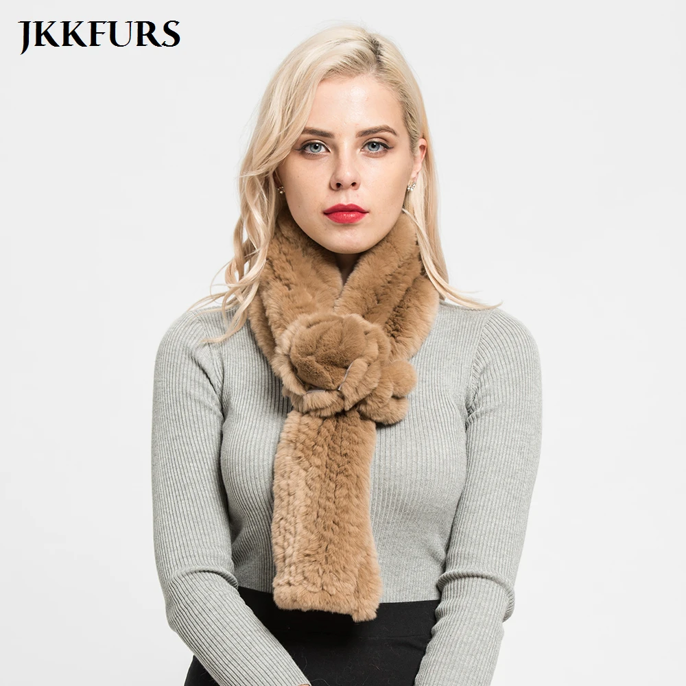 2019 Ladies Real Rex Rabbit Fur Scarf Genuine Natural Fluffy Fashion Style Floral Decoration Shawls Winter Muffler S7094 |