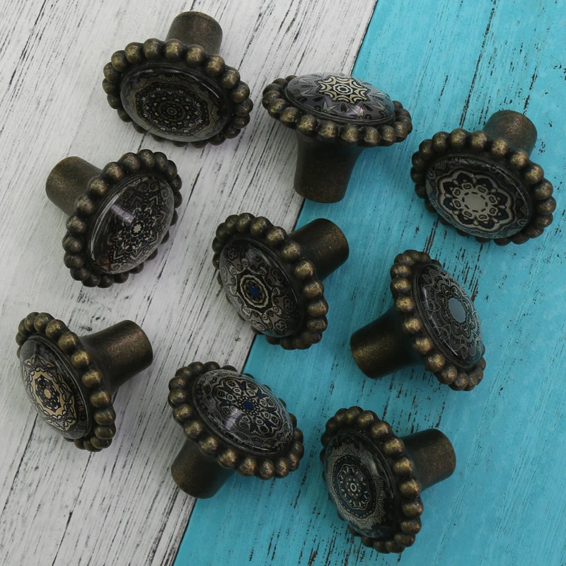 1x Ретро Геометрические стеклянные ручки для ящиков ручка круглых шкафов дверей