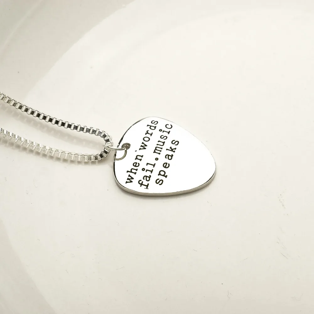 Charm Penant Hand Stamped &quotWhen words fail music speaks&quotSilver Engraved Letters Pendant Necklace Collier Men Women Love Jewelry |