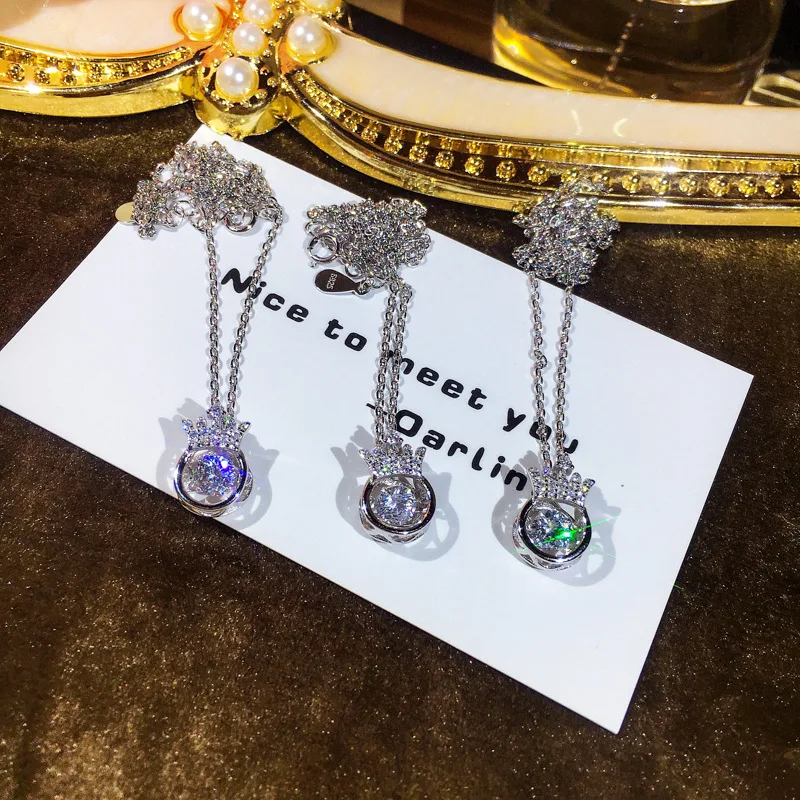 Hot Selling Style Fashion Women Jewelry Set Real 925 Sterling Silver Crown Pendant Elegant Quality Zircon Drop Earrings | Украшения и