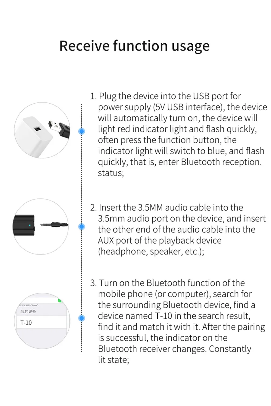 VIKEFON Bluetooth 5.0 Audio Receiver Transmitter Stereo Music 3.5mm AUX Jack RCA Bluetooth Receptor USB Mini Wireless Adapter