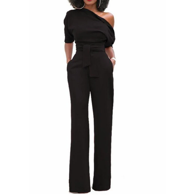 Fanco Women Jumpsuit One Shoulder with Sashes Pockets Officewear Romper Combinaison  Female Jumpsuits For Elegant Lady Clothing