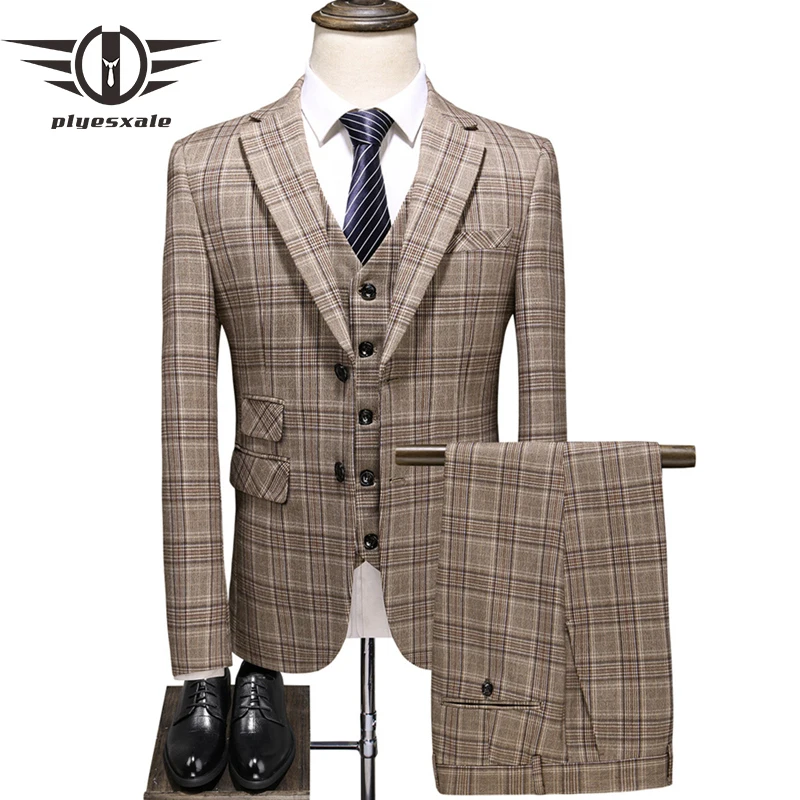 Свадебный костюм для мужчин Slim Fit нежный мужской костюм Homme Mariage 5XL полосатый клетчатый дизайнер мужские официальные деловые костюмы Q705